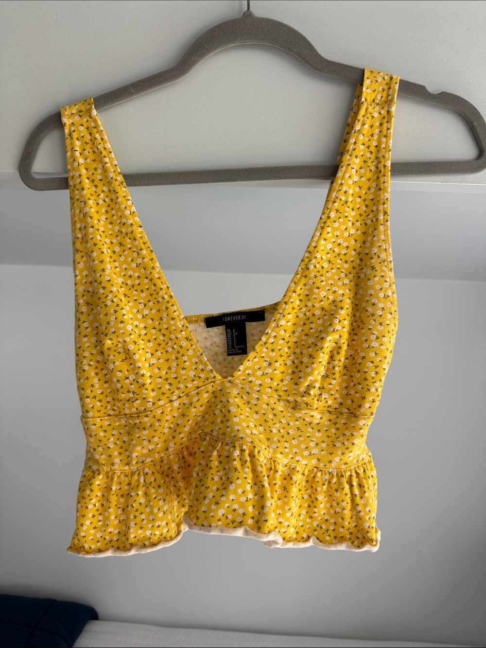 Forever 21 Yellow Floral V-Neck Ruffle Crop Top